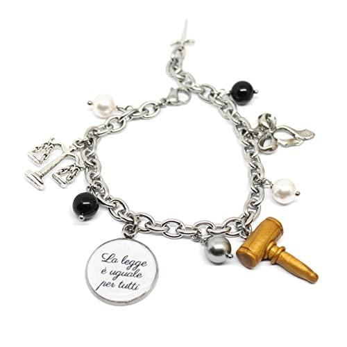 Bracciale catena acciaio a tema giustizia per avvocato giudice magistrato - laurea in giurisprudenza