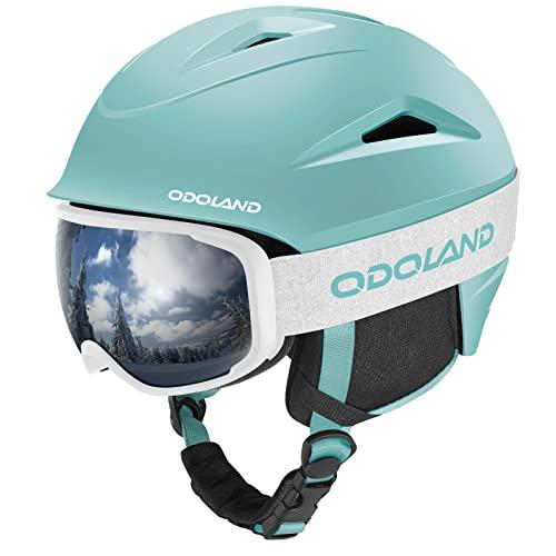 Odoland Kit di Casco Sci con Maschera Sci, Casco Snowboard con Occhiali Sci per Uomini Donne e Giovani, Unisex Casco Antiurto e Antivento, Set di Casco per Sport Invernali