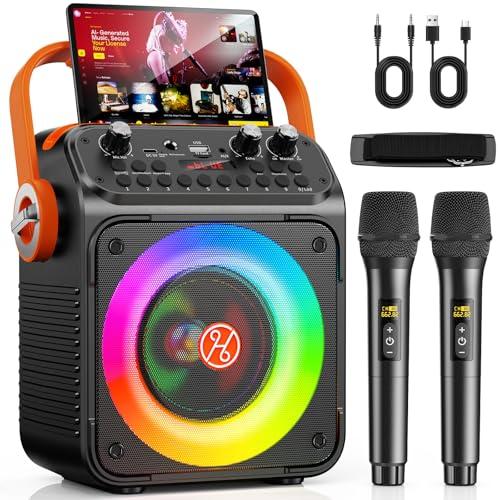 HWWR Karaoke con Microfono 2 Wireless, 60W Cassa Bluetooth 5.3, Professionale Completo Sistema PA per Adulti Bambini, Supporto TWS/USB/TF/AUX/FM, Adatto per Feste, Riunioni, Spettacoli e Festival
