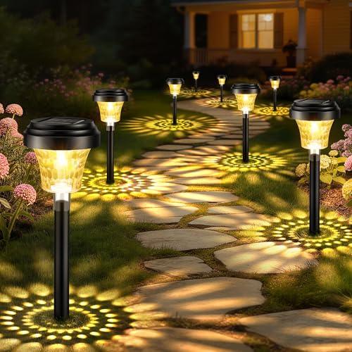 FOMYHEARD Luci da Esterno Giardino Solari 8 Pezzi, Lampade Solari da Giardino con Luce Calda e 7 Colori RGB, Illuminazione Luci Solare Esterno Impermeabile IP65 per Sentieri, Decorazione di Giardini