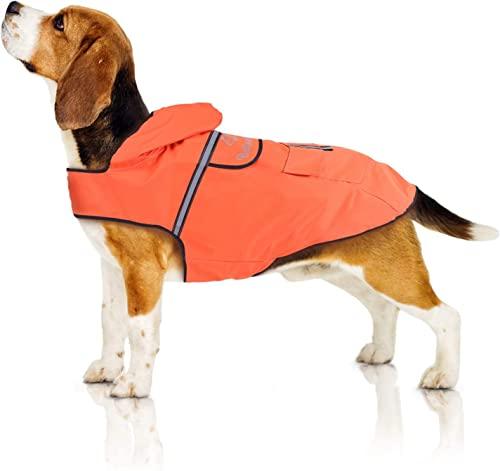Bella & Balu Impermeabile Cane - Cappotto impermeabile per cani con cappuccio e catarifrangenti per protezione dal freddo, pioggia e neve in inverno e in vacanza. (M, Arancione)