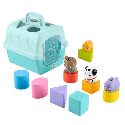 Fisher-Price Pets - Trasportino Cercaforme, set attività con 4 blocchi a tema animali e 4 formine per sviluppare le capacità motorie complesse, giocattolo per bambini, 6+ mesi, HTW93