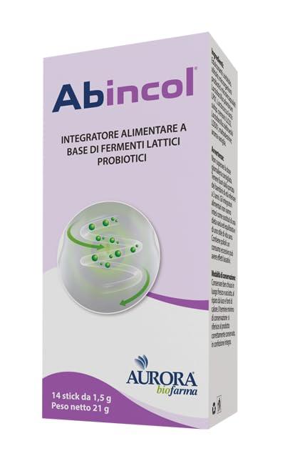 Aurora biofarma Abincol - Per l'Equilibrio della Flora Intestinale - A Base di Fermenti Lattici Probiotici - 14 Stick Orosolubili