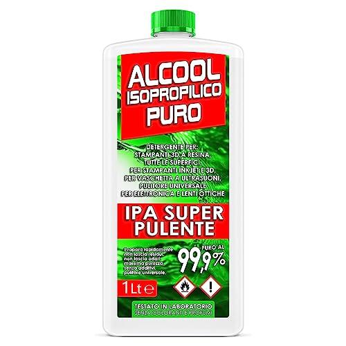 ANFEL IPA 99.9 SUPER PULENTE-Isopropanolo Alcool,Prodotto Puro al 99.9%-Alcool Isopropilico per Pulizia Casa,Ufficio,Elettronica,Pulizia Stampa 3D,Detergente per Vasca Ultrasuoni,Multiuso 1lt