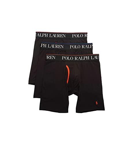 Polo Ralph Lauren Men's 4D Flex Cool Microfiber Boxer Briefs 3-Pack, Black/Orange Black/Royal Black Red-3 Pack, Small