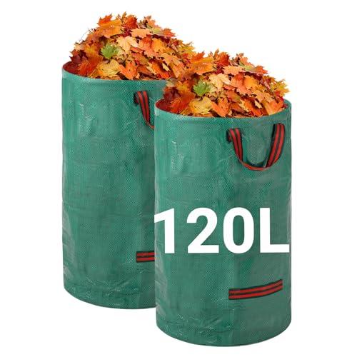 Velway Sacchi per Rifiuti da Giardino Resistenti - 120L x 2Pacchi Sacchi da Giardino Riutilizzabili con Maniglie - Tessuto Industriale per Foglie Rifiuti Detriti