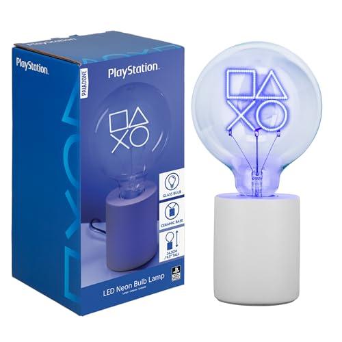 Paladone, Lampada con lampadina neon a LED decorativa con simboli PlayStation, con lampadina in vetro E27, regalo giocatore Sony con licenza ufficiale, per decorare camere da letto, case, sala giochi