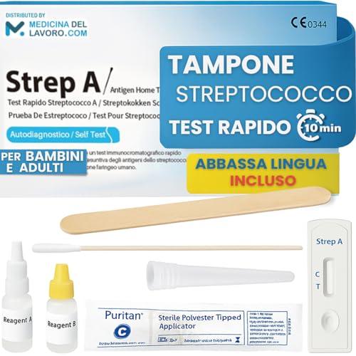 Medicinadellavoro.com - Tampone Streptococco Rapido Bambini Adulti, Test Streptococco Faringeo per Rilevazione Streptococco Gruppo A Utile in Caso di Mal di Gola Esito Accurato 10 Min (1 TEST)