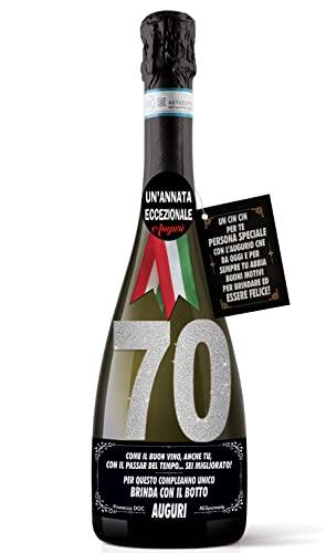 Bottiglia di Prosecco D.O.C. Millesimato per il compleanno dei 70 anni di un amico