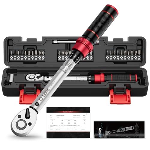 VANPO Chiave Dinamometrica Bici, 1-25NM, Precisione ±3%, 32 Pezzi 1/4” Chiavi Dinamometriche Set con Torx, Phillips, Taglio, Esagonale, Pozidriv per Bici da Strada e Montagna, Moto