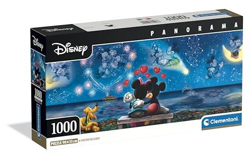 Clementoni - Puzzle 1000 Pezzi per Adulti e Ragazzi, Collection Panorama Tema Disney Mickey & Minnie, con Poster Incluso, Compact Box, Idea Regalo Made in Italy, 98x33 cm, 39503