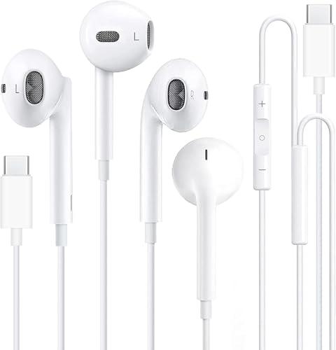 2 Pack Cuffie USB C per iPhone 17/17 Pro/17 Air/16 Pro Max 15 Plus Pad Pro, Type C con Microfono Hi-Fi Stereo Auricolari USB C con filo In-Ear Cuffie per Samsung S23 S22 S21 S20 A54, Google Pixel