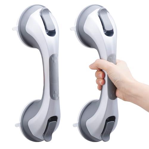 TAILI Maniglia Doccia Anziani 2 Pack, MAX 110 KG Maniglione Bagno Disabili, 31 CM Maniglie a Ventosa, Rimovibile Maniglie Doccia per Anziani, Senza Forare Handy Grasp Pro, Ausili e Sicurezza - Argento