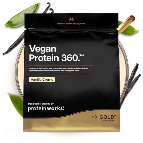Protein Works | Vegan Protein 360 – GOLD Innovation, Proteine Vegane, Miscela Multi-Proteica Premium 100% Vegetale, Shake a Basso Contenuto di Grassi e Calorie, Crema alla Vaniglia, 33 Porzioni, 1kg
