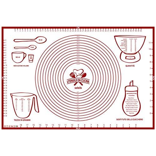 Spianatoia per Impastare 60x40 Disegno Italiano Misure in CM - Tappetino da Forno in Silicone Riutilizzabile Antiaderente Resistente al calore Tappeto da Cucina per Pasta fatta in Casa Pasticceria