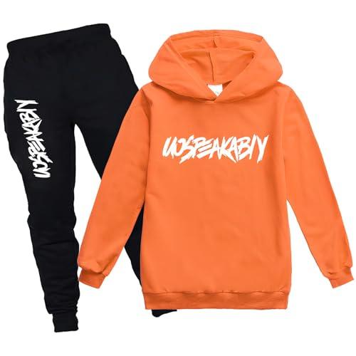 amropi Ragazzi 2 Pezzi Abbigliamento Set Tuta Felpa con Cappuccio e Jogging Pantaloni (Arancione,13-14 Anni)