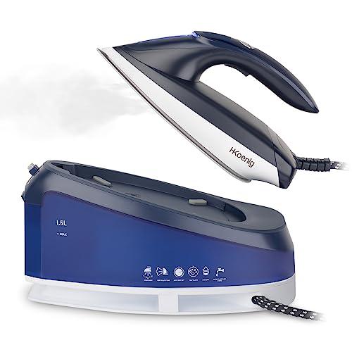 H.Koenig Ferro da stiro con caldaia V7, 2600W, Pressione 8 bar, Produzione di vapore 120g/min, Funzione vapore verticale, Piastra in ceramica antiaderente, Serbatoio dell'acqua da 1,5L