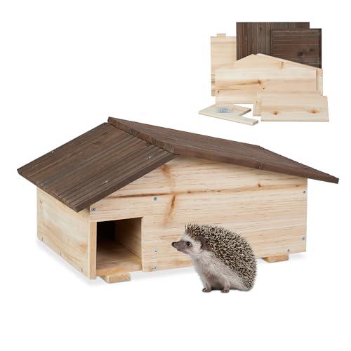Relaxdays Casetta per Ricci, Rifugio da Giardino, 2 Camere, HLP: 24x46x33,5 cm, Tana Contro Predatori, Legno Chiaro