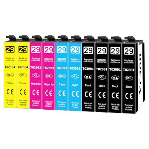 29 XL Cartucce Compatibili con Epson 29XL per Epson Expression Home XP-352 XP-342 XP-442 XP-452 XP-335 XP-345 XP-245 XP-235 XP-247 XP-255 XP-432 XP-435 XP-445 XP-455 XP-257 XP-355(Confezione da 10)