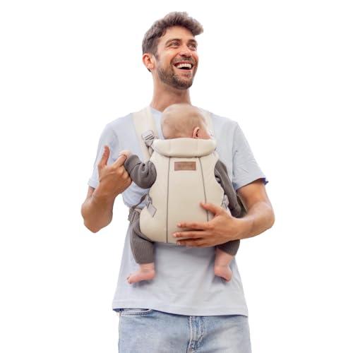 Jané Dual, Marsupio Porta Bebè Neonato, Zaino per Bebè Ergonomico, dalla Nascita fino a 15 kg, 3 Posizioni, Traspirante e Imbottita, Beige