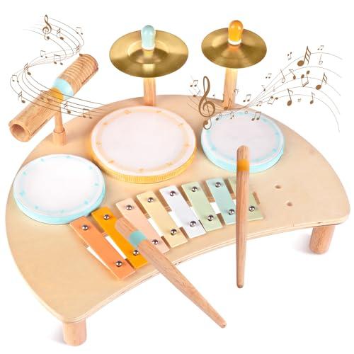 Set di tamburi per bambini di 1 anno, maschi e femmine, tamburo per bambini con xilofono per bambini da 1 a 3 anni, strumenti musicali, regali per bambini di età 1, 2, 3+.