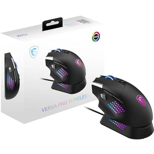 MSI VERSA PRO WIRELESS + MOUSE DOCK PRO Mouse Gaming – Dock di ricarica, sensore ottico da 26.000 DPI, polling rate 1000Hz, design per destrorsi, batteria da 80 ore, peso 97 g – Cablata e Wireless