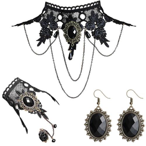 KUMSODE Girocollo in Pizzo, Girocolli Gotici Collana in Pizzo Gotico con Ciondolo, Collana in Pizzo, Vintage Girocollo, con braccialetto e orecchini