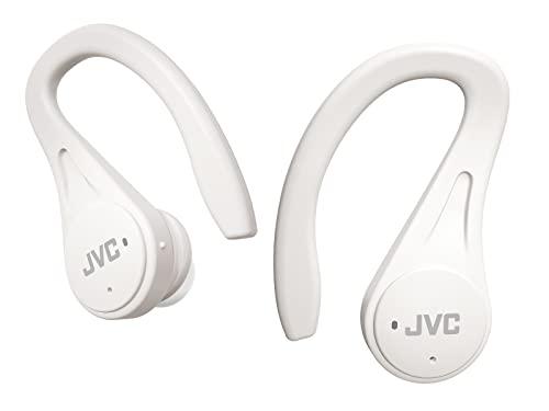 JVC HA-EC25T, Auricolari sportivi senza fili, leggeri e compatti, batteria a lunga durata (fino a 30 ore), suono con controller magnetico al neodimio, resistenza all'acqua (IPX5), Bianco