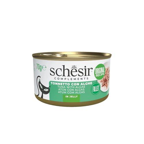 Schesir, Filetti di Tonno con Alghe in Gelatina, Cibo Umido Complementare per Gatti, Ricetta Originale, 100% Naturale, 12 lattine da 70g