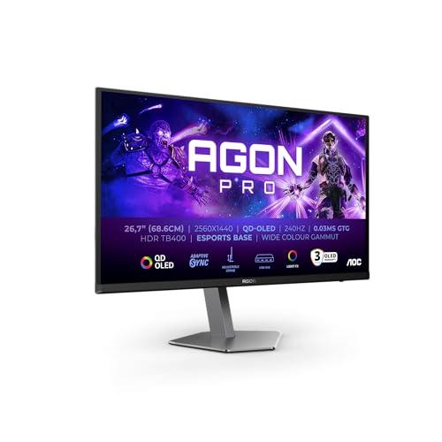AOC Agon PRO AG276QZD Monitor da gioco OLED QHD da 2-27 pollici, 280 Hz, 0.03 ms GtG, FreeSync Premium Pro, G-Sync comp., HDR400 2560x1440, 2X HDMI 2.1, DisplayPort, USB Hub nero