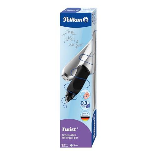 Pelikan, Twist Penna Sferografica Color Silver, Impugnatura Ergonomica per Destrimani e Mancini, Inchiostro Blu, Made in Germany