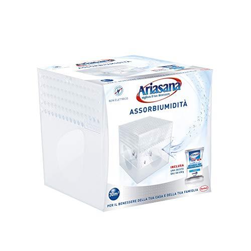 Ariasana Kit Mini Deumidificatore, Assorbi umidità fino a 30 m², Assorbiumidità anche per cantina, stanzino, bagno, cucina, camper, Dispositivo e 1 ricarica in sali da 450 g