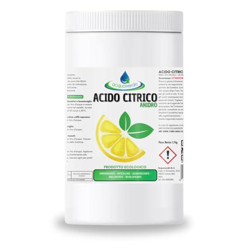acquaverde | Acido Citrico in Polvere, Naturale ed Ecologico, Puro al 100% per Pulizia e Igiene della Casa, Multiuso: Ammorbidente, Anticalcare, Disincrostante, Brillantante, Decalcificante - 1 kg