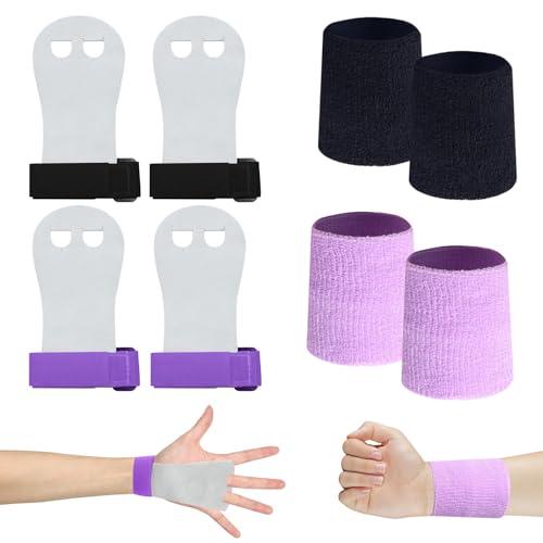 Scettar Set di Polsini da Ginnastica, 2 Paia Manopole Paracalli per Ginnastica Artistica Bambina, Falcon Grip Pad per Cross Training per Ragazzi e Ragazze, con 4 Polsini Palestra (Nero, Viola)