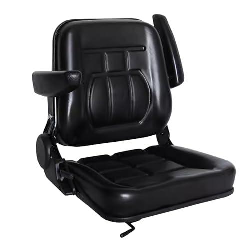 Universale Sedile Trattore, Nero Sedile Carrello Elevatore con Schienale Regolabile, Impermeabile Sedile Muletto con Binari Orizzontalmente y Braccioli, per Carrelli Levatori Escavatori