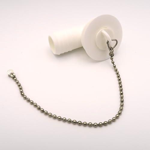 Piletta ad Angolo per Lavello Camper o Roulotte Scarico da 20mm, Plastica Bianca con Tappo e Catenella in Metallo, Guarnizione in Gomma Nera