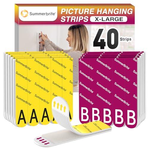 Summerbrite Strisce Appendi Quadri Adesive, 20 Paia (40 Strisce, Misura XL), Appendi Quadri Senza Chiodi, Sopporta 6,8 Kg, Senza Residui, Ottimale per Cornici, Poster, Decorazioni
