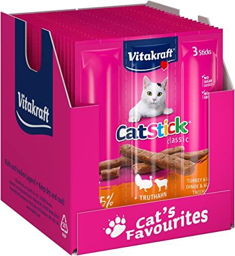 Vitakraft Cat Stick Classic - Mini bastoncini carnosi con tacchino e agnello, senza aggiunta di zucchero e cereali (20 x 3 pezzi)
