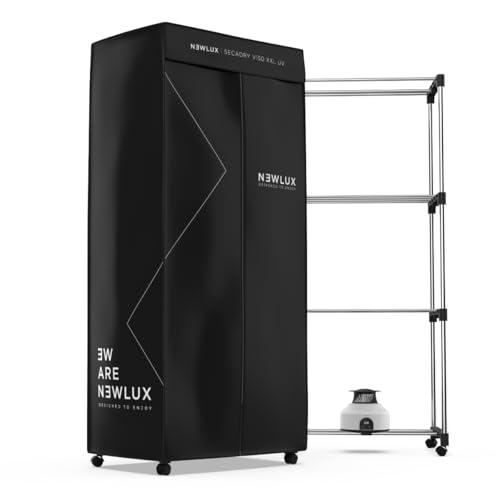 Newlux - Asciugatrice Elettrica Portatile Secadry (1200W) con Luce UV per Disinfettare. Capacità 15Kg, 180min, 4 Livelli. Asciugatrice a Ventilazione ideale come Armadio e Stendibiancheria, Nero