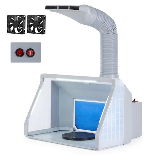 CO-Z Cabina di Verniciatura per Aerografo 4 m³/min con 2 Aspiratore di Fumi e 3 LED, Cabina Aerografo da Tavolo Portatile per Hobby e Modelli Professionali con 19 cm Piattaforma Girevole 1.4 m Tubo