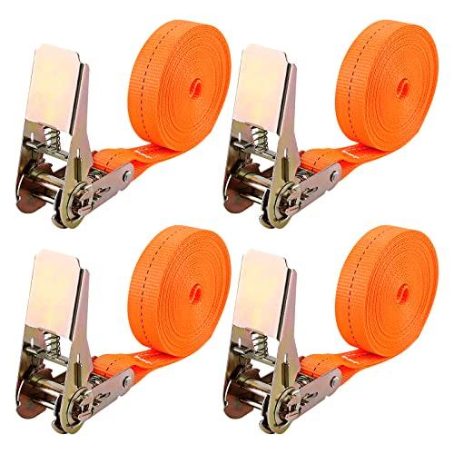 DICLLY 4 x 1000 kg Cinghia Di Tensione,Cinghie di Fissaggio con Cricchetto,Lunghezza 6m,Larghezza 25 mm,Cinghie a Cricchetto per il Fissaggio del Carico e il Trasporto di Merci