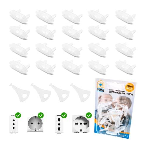 Homy Kit 20 Copriprese di Sicurezza Corrente Elettrica per Bambini Copri Presa Elettriche Italiane Universali Shuko Set Neonato Copripresa Schuko Protezione Prese Casa Antiscossa Bimbi (Bianco)