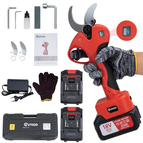 OUTIGO Forbici Potatura Elettriche con 2x3000mAh Batterie, 40 mm, con Display, con Motore brushless per giardinaggio, alberi da frutto, vigneto
