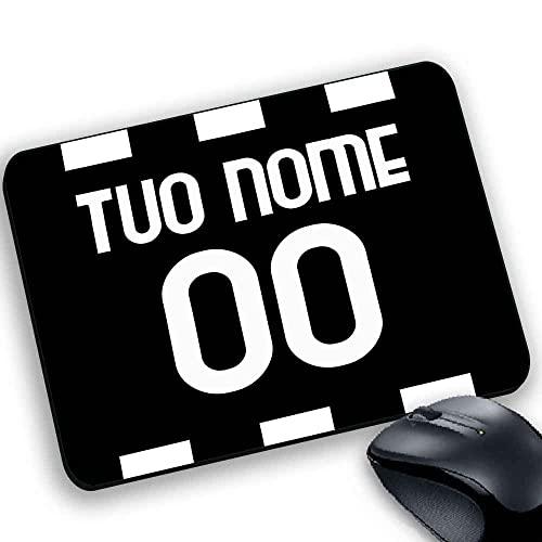 Tappetino per il mouse, Mouse personalizzabile con nome e numero, prodotto compatibile per tifoso Bianconero Stile maglia a strisce bianconere