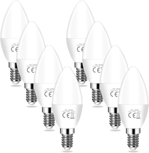 YIIFELL Lampadine LED E14, Lampadina E14 Luce Calda 3000K 5W (Equivalenti A 40w) 400LM 3000K 220-240V, Angolo A Fascio 220 °, Non Dimmerabile, Per Soggiorni, Corridoi, Camere Da Letto,8 Pezzi