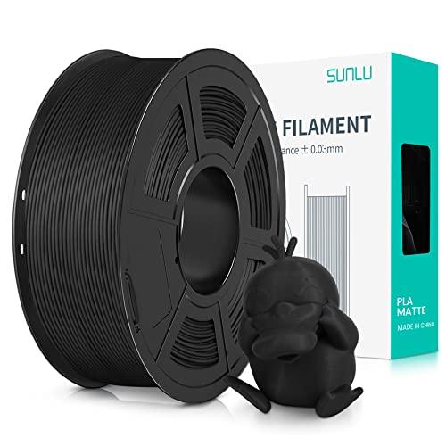 SUNLU Filamento PLA Matte 1.75 mm Nero, Filamento per Stampante 3D con Superficie Opaca, Neatly Wound Filamento, Facile da Usare, 1kg Bobina(2.2lbs) di Filamento PLA per Stampanti FDM 3D, Nero Matte