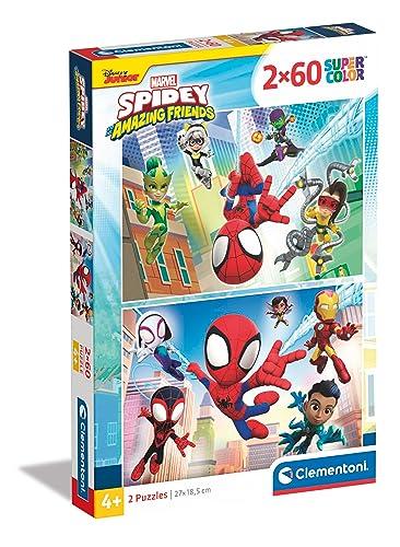 Clementoni - 21625 - Supercolor Puzzle - Marvel Spidey And His Amazing Friends - 2x60 Pezzi (Include 2 Puzzle Da 60 Pezzi) - Puzzle Bambini 4 Anni, Puzzle Cartoni Animati - Made In Italy