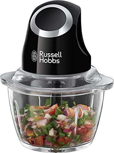 Russell Hobbs Tritatutto Da Cucina Elettrico Mini Nero - Contenitore in Vetro con Coperchio - 500ml, Tritatutto per Verdure, Mixer, Tritatutto Elettrico per Verdure, Frutta e Carne, 24662-56