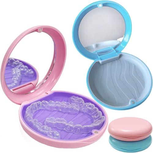 Porta Apparecchio Denti,2 Pezzi Scatola Porta Dentiera Dental Box Portaprotesi in Plastica Custodia Apparecchio Denti Scatola Ortodontiche con Specchio per Dentiere,Paradenti e Protesi Dentarie