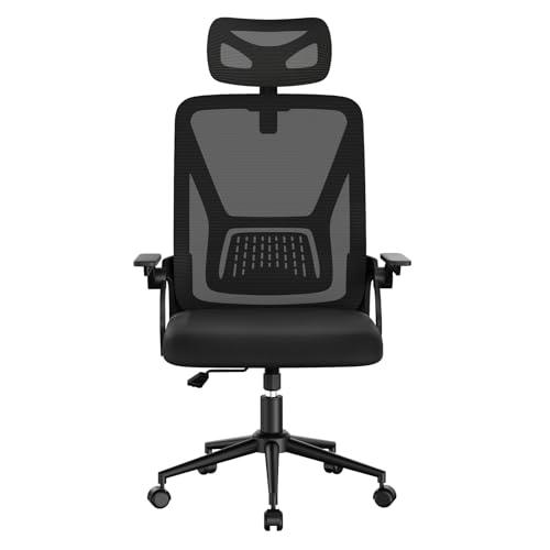 naspaluro Sedia da Ufficio,Con Braccioli Ribaltabili a 90°,Sedie Scrivania Ergonomica Lombare, Con Poggiatesta, Rivestimento in Rete Traspirante, Sedia Girevole a 360° Con Funzione Swing,Nero